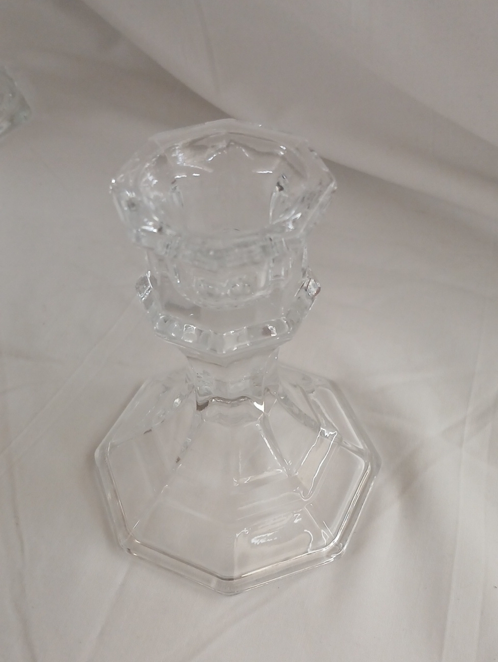 Clear Glass Hexagonal Candlestick Holder - Home Art